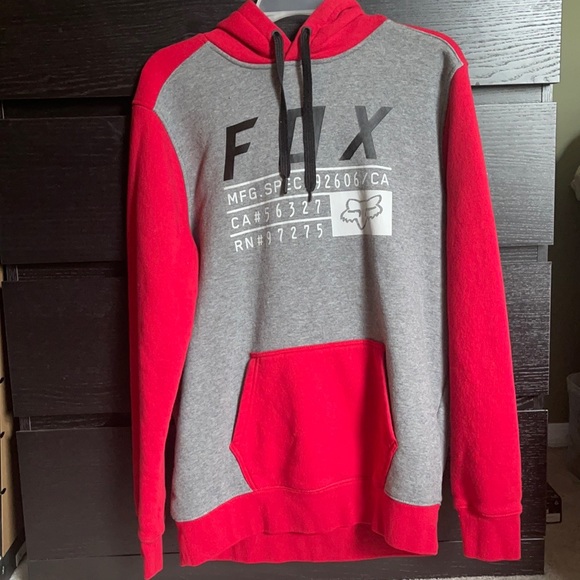 Fox two-toned fleece hoodie. Red and Grey - Picture 1 of 4